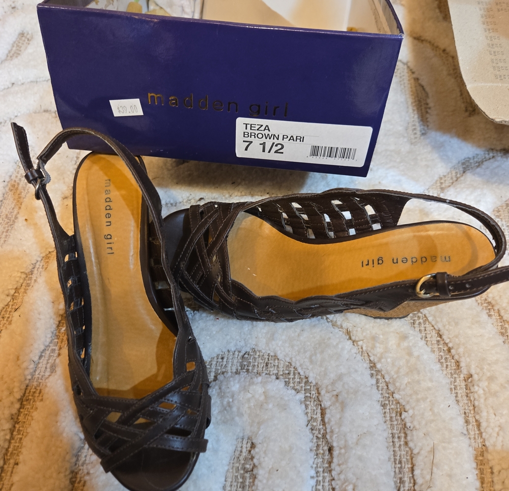 Madden Girl Brown Woven Slingback Sandals